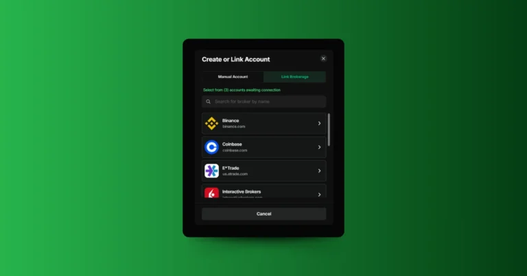 Create or Link Account feature to link your external brokerage accounts to TraderLog